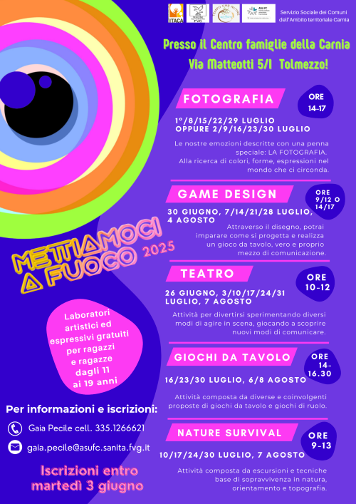 "Mettiamoci a fuoco": laboratoris in Cjargne par zovins dai 11 ai 19 agns