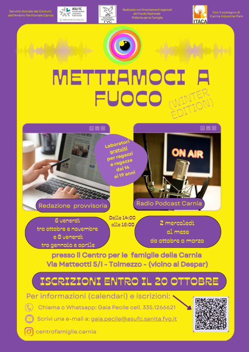 "Mettiamoci a fuoco - Winter edition": laboratori in Carnia per ragazzi dai 14 ai 19 anni